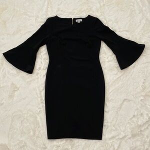 Calvin Klein Dress Womens 8P Black Long Bell Sleeve Stretch Modest Midi